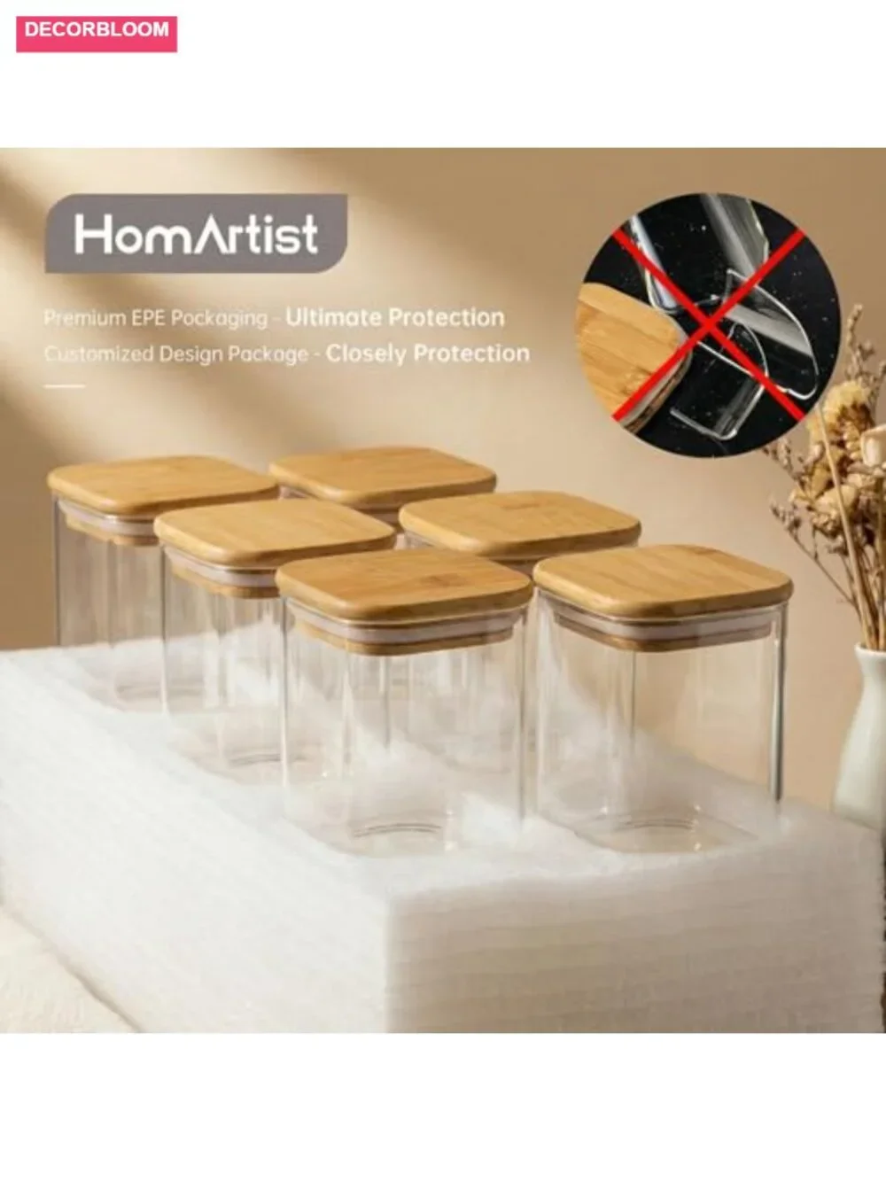 Large Glass Storage Containers 168oz 2 Pack with Bamboo Lids Airtight